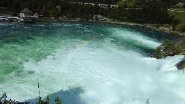 Close Rhine Falls Waterfall Switzerland Sunny Day Summer — Stock video