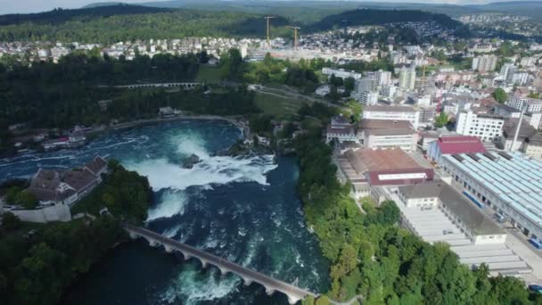 Вид Воздуха Рейн Фолс Водопад Швейцарии Солнечный День Летом — стоковое видео