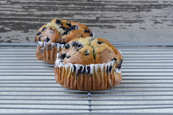 Muffins aux bleuets frais sur toile de jute rustique — Photo