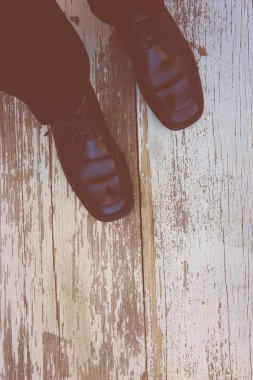 Ayak. Birinci şahıs bakış rustik ahşap zemin üzerine.