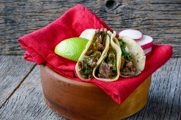 Steak Tacos on Wood Background — Stock Photo, Image