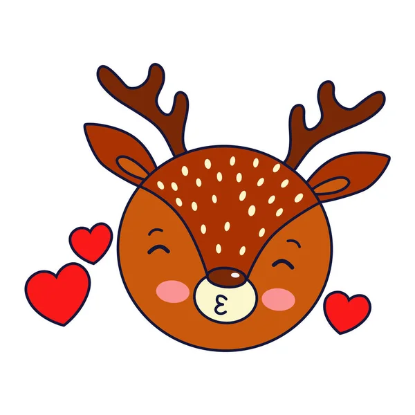 Vektorová ilustrace: roztomilá tvář vánočního jelena posílá polibek. Veselé vánoční přání pozadí. — Stockový vektor