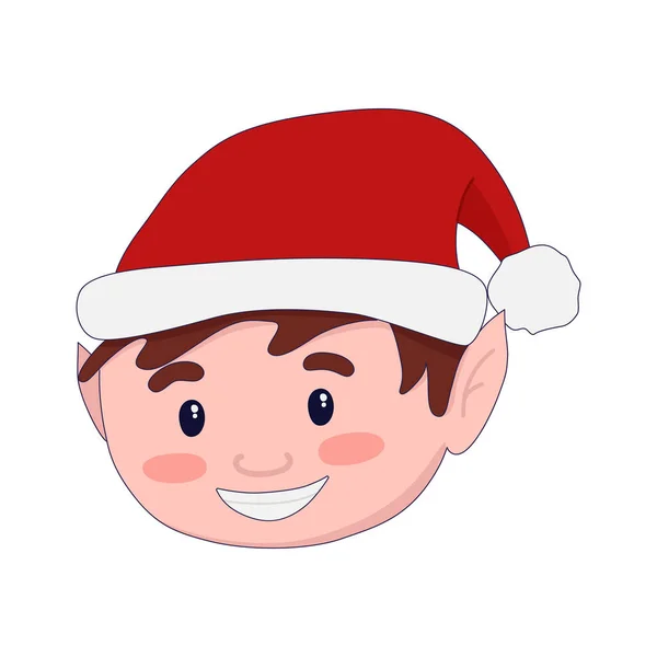 Ilustración vectorial: lindo elfo de Navidad con sombrero de Santa Claus. Ayudante de Santas. — Vector de stock