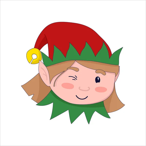 Ilustración vectorial: linda chica elfa de Navidad guiña. Ayudante de Santas. — Vector de stock