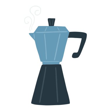 Vektör çizimi: Gayzer kahve makinesi elde çizilmiş kızlık zarı stili.