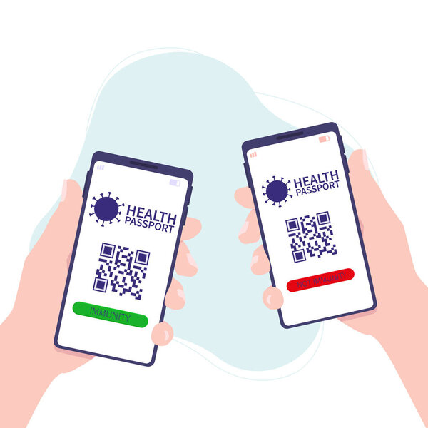 Vector illustration: electronic health passport in the application on the mobile phone screen. Covid-19.