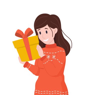 Vektör illüstrasyonu: Noel hediyesi olan kadın.