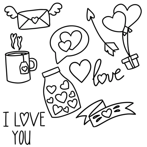 Illustration vectorielle de style doodle : Éléments de la Saint-Valentin. — Image vectorielle