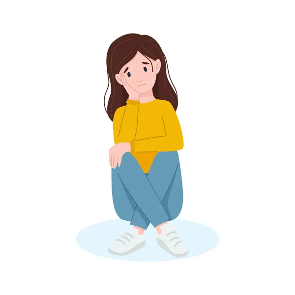 Vector illustration of sad girl sitting on the floor. Woman in depression. — Stock Vector