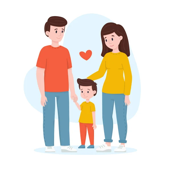 Šťastná mladá rodina. Máma, táta a syn. Ilustrace pro rodinný den. — Stockový vektor