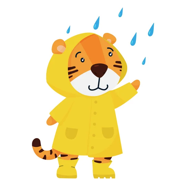 Симпатичный улыбающийся тигр в плаще. Векторная иллюстрация для открыток, баннеров и т.д.. — стоковый вектор