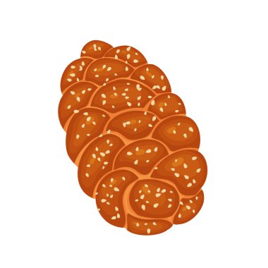 Susamlı Challah ulusal Yahudi yiyeceğidir. Beyaz ekmek. Vektör illüstrasyonu beyaz arkaplanda izole edildi.