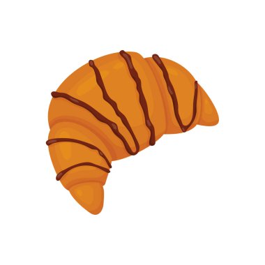 Çikolatalı kruvasan. Beyaz arka planda izole edilmiş tatlı hamur işlerinin vektör çizimi. Site için resim, katalog, menü ve daha fazlası.