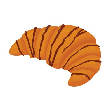 Çikolatalı kruvasan. Beyaz arka planda izole edilmiş tatlı hamur işlerinin vektör çizimi. Site için resim, katalog, menü ve daha fazlası.