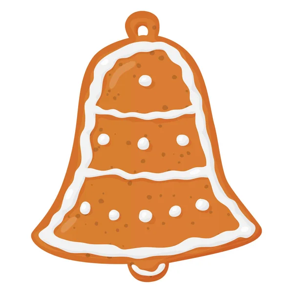 Cloche de pain d'épice. Biscuits de Noël. Pain d'épice brun avec un motif blanc. — Image vectorielle