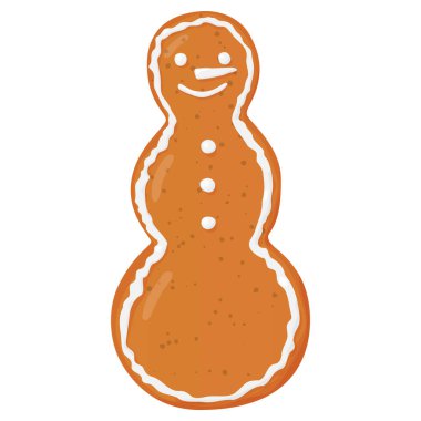 Zencefilli kardan adam. Noel kurabiyeleri. Beyaz desenli kahverengi zencefilli ekmek..