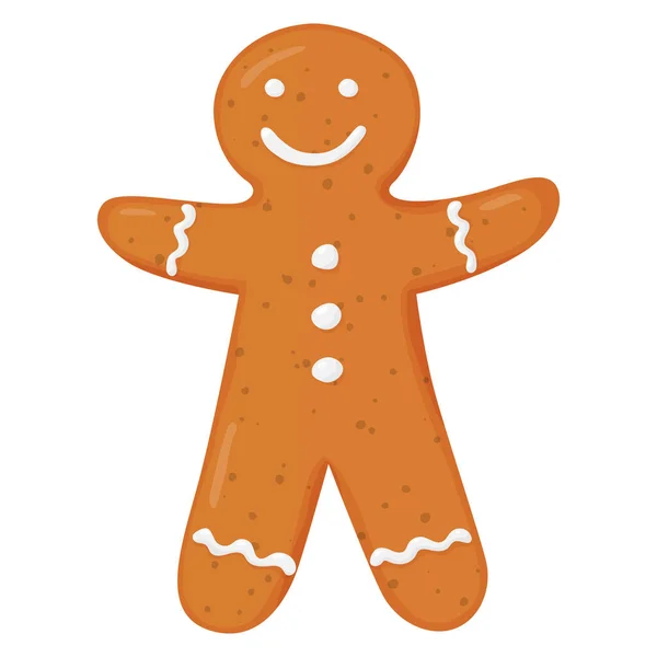 Hombre de jengibre. Galletas de Navidad. Pan de jengibre marrón con un patrón blanco. — Vector de stock