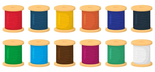 A set of spools of thread in different colors. Vector illustration isolated on white background. — Stock Vector