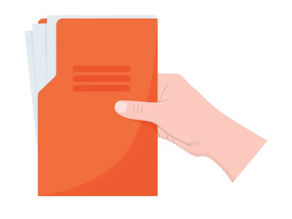Hand håller en röd mapp med dokument. — Stock vektor