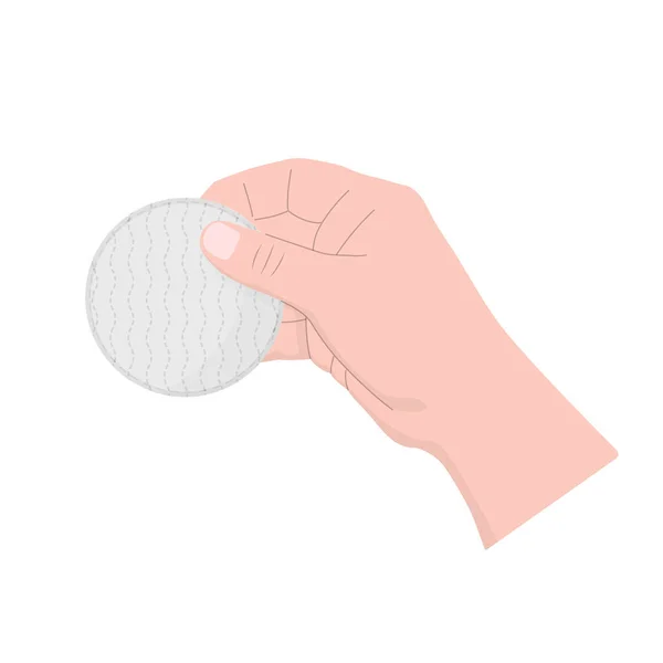 Χέρι Κρατά Ένα Στρογγυλό Βαμβακερό Μαξιλάρι Προϊόντα Περιποίησης Προσώπου — Διανυσματικό Αρχείο