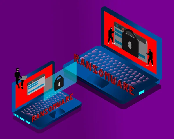 Ransomware Malware Wannacry Risico Symbool Hacker Cyber Aanval Concept Computer — Stockvector