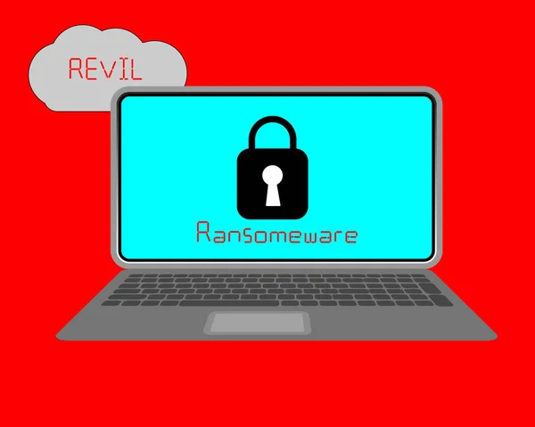 Revil Type Ransomware Using Services Attacking Unsuspected Victim Cyber Security — Stock Vector
