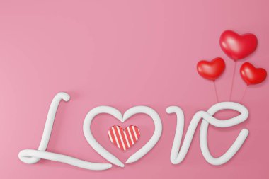 Metin 3 boyutlu gerçekçi romantik sevgililer günü kalplerini kırmızı ya da pembe arkaplanda sever. 3 Boyutlu Hazırlama