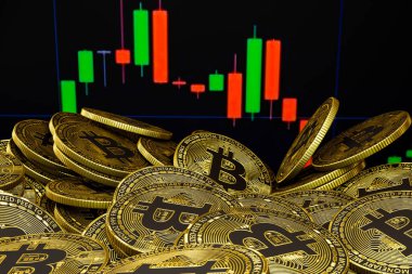 Altın Bitcoin, BTC Kripto Para Birimi 'ni izole etti. Borsa Konsepti. İş konsepti, arka plan 3B işlemeli bitcoin