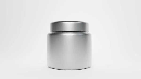 Metallic Plasstic Jar Mockup White Background Font View Rendering Branding — Fotografia de Stock