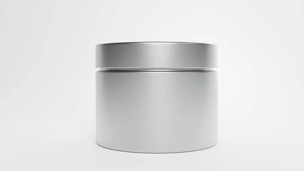 Metallic Plasstic Jar Mockup Witte Achtergrond Letterweergave Rendering Voor Branding — Stockfoto