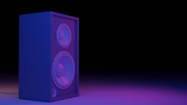 Müzik sanatı hoparlör sistemi. sahne koyu ışık siber açık mavi ve pembe, çalışma alanı veya arka plan sanatı. 3B görüntüleme.
