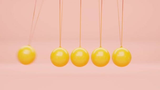 Newton Cradle Balancing Pendulum Silver Metal Balls Hanging Background Isolated — Stock Video