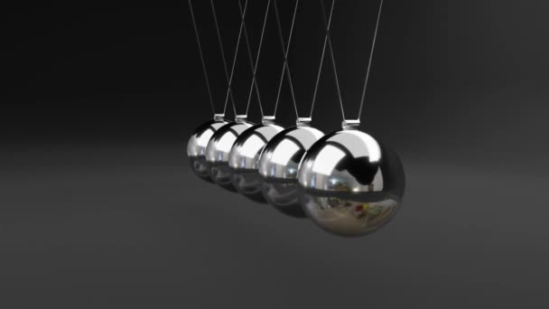 Newton Cradle Balancing Pendulum Silver Metal Balls Hanging Background Isolated — Stock Video