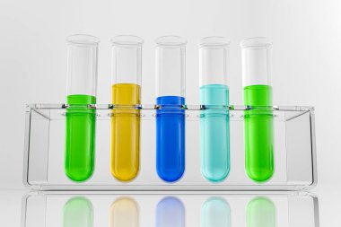 3D laboratuvar deney konsepti 3D oluşturma renkli test tüpleri