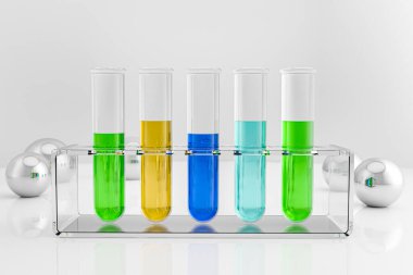 3D laboratuvar deney konsepti 3D oluşturma renkli test tüpleri