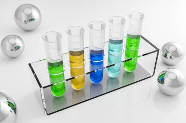 3D laboratuvar deney konsepti 3D oluşturma renkli test tüpleri