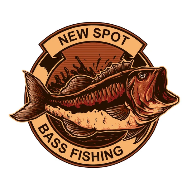 Peixe Baixo Com Gancho Para Logotipo Vintage Emblema Emblema Pesca —  Vetores de Stock