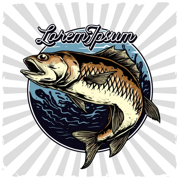 Fischerei Emblem Retro Abzeichen Vektor Illustration — Stockvektor