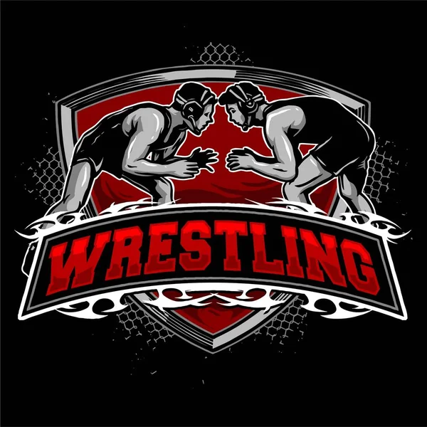 Vector Wrestling Fighting Logo Badge — Stock Vector