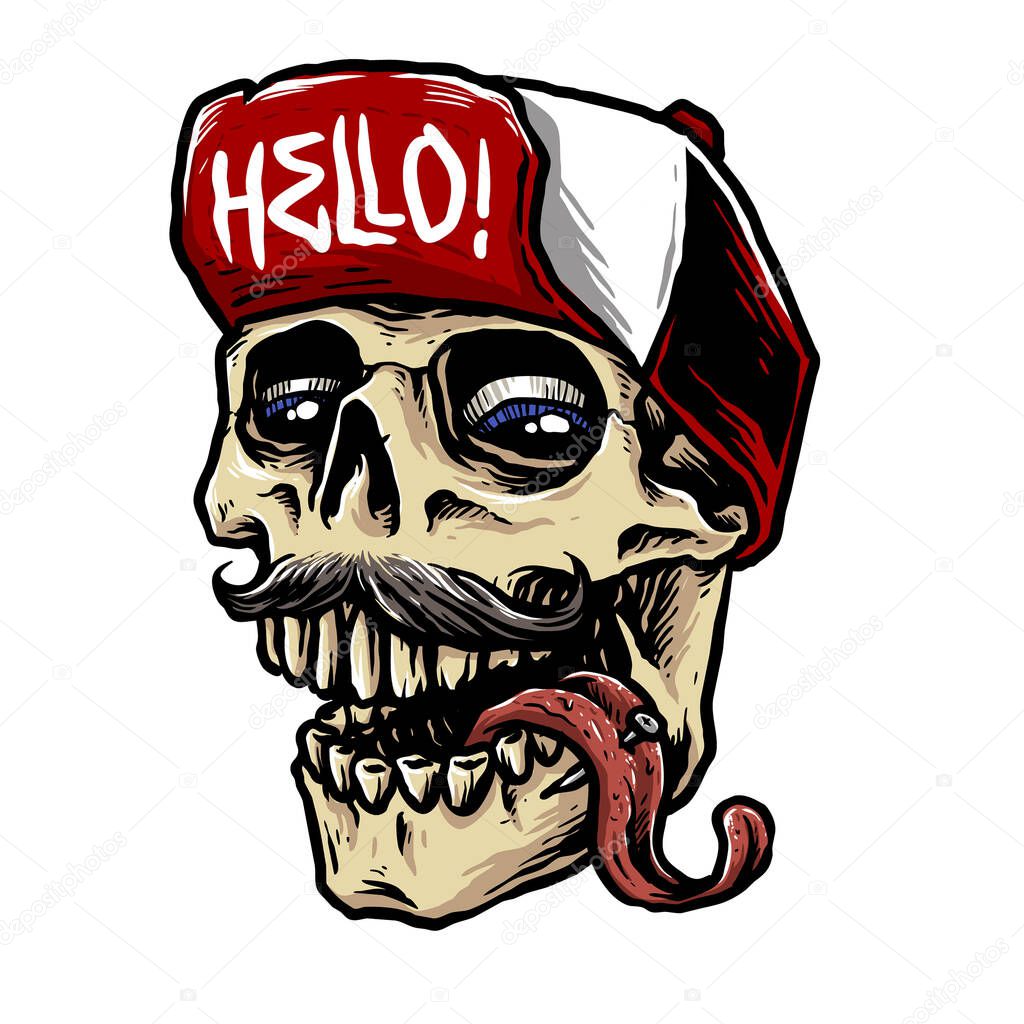 hype beast skull with snap back hat vector illustration