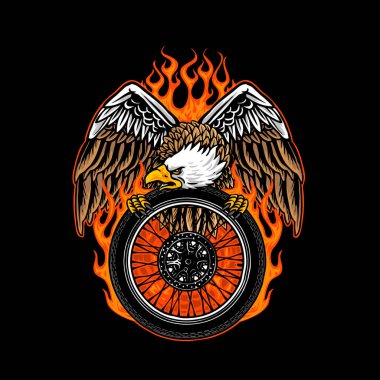 Kartalın vektörü özel motosiklet lastiğini tutar