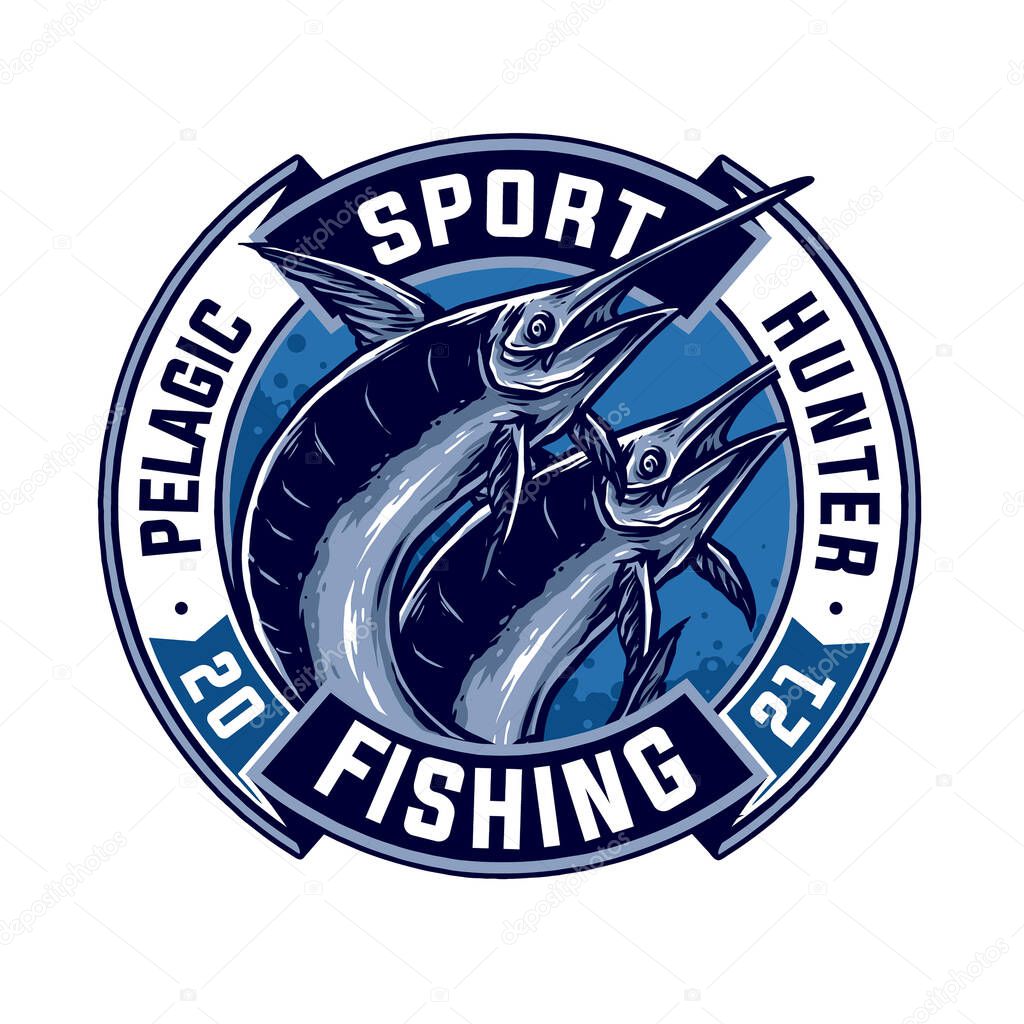 vector of sword fish vintage badge design