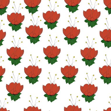 Beyaz arka planda kırmızı çiçekli pürüzsüz desen.