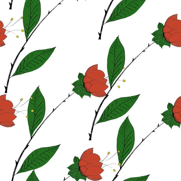 Seamless pattern with red flowers on a white background. — Stock Photo, Image