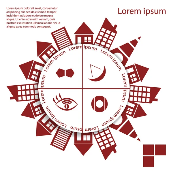 Infographics als een cirkel. Huizen rond de cirkel — Stockvector