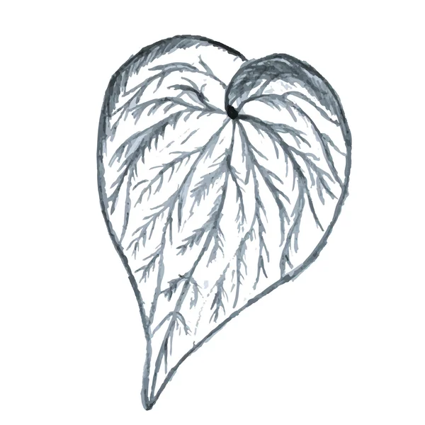 Schöne schwarz-weiße handgezeichnete Blätter auf weißem Hintergrund — Stockvektor