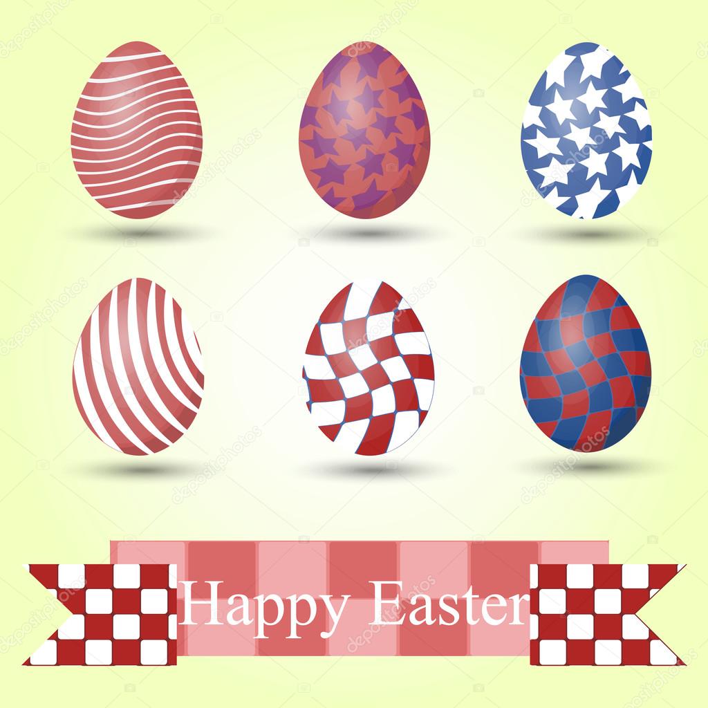 Set of colored logo templates, icons, labels, signs for a happy Easter. Silhouette egg with simple patterns. Pastel colors. Floral elements.