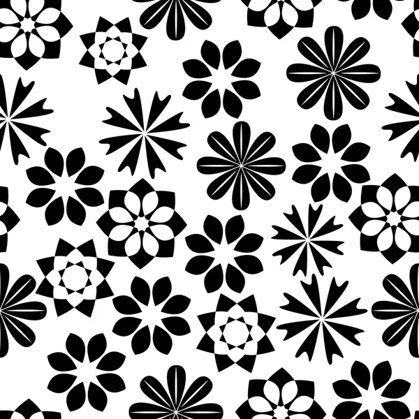 Patrón sin costuras con flores en blanco y negro — Vector de stock