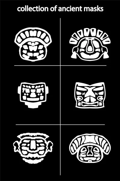 Colección de máscaras antiguas originales, para tatuaje y amuletos — Vector de stock