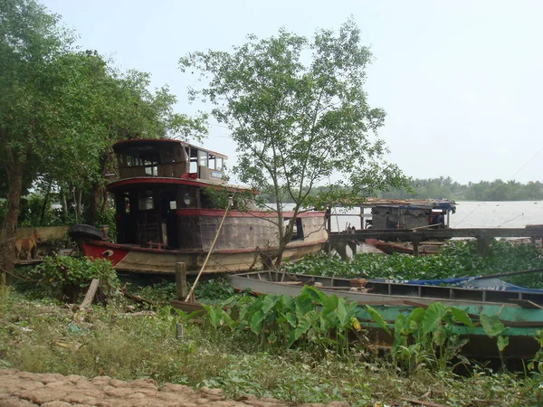 Barche Pesca Abbandonate Nel Delta Del Mekong Vietnam — Foto Stock